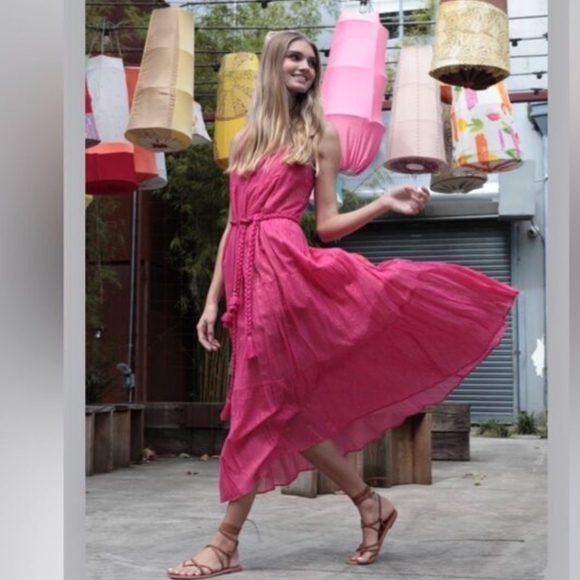 Karina Grimaldi Belle Maxi Dress in Hot Pink Cherry Metallic Summer Vacation - Picture 10 of 10